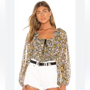Free People Mabel Printed Blouse Floral Sheer Long Sleeve